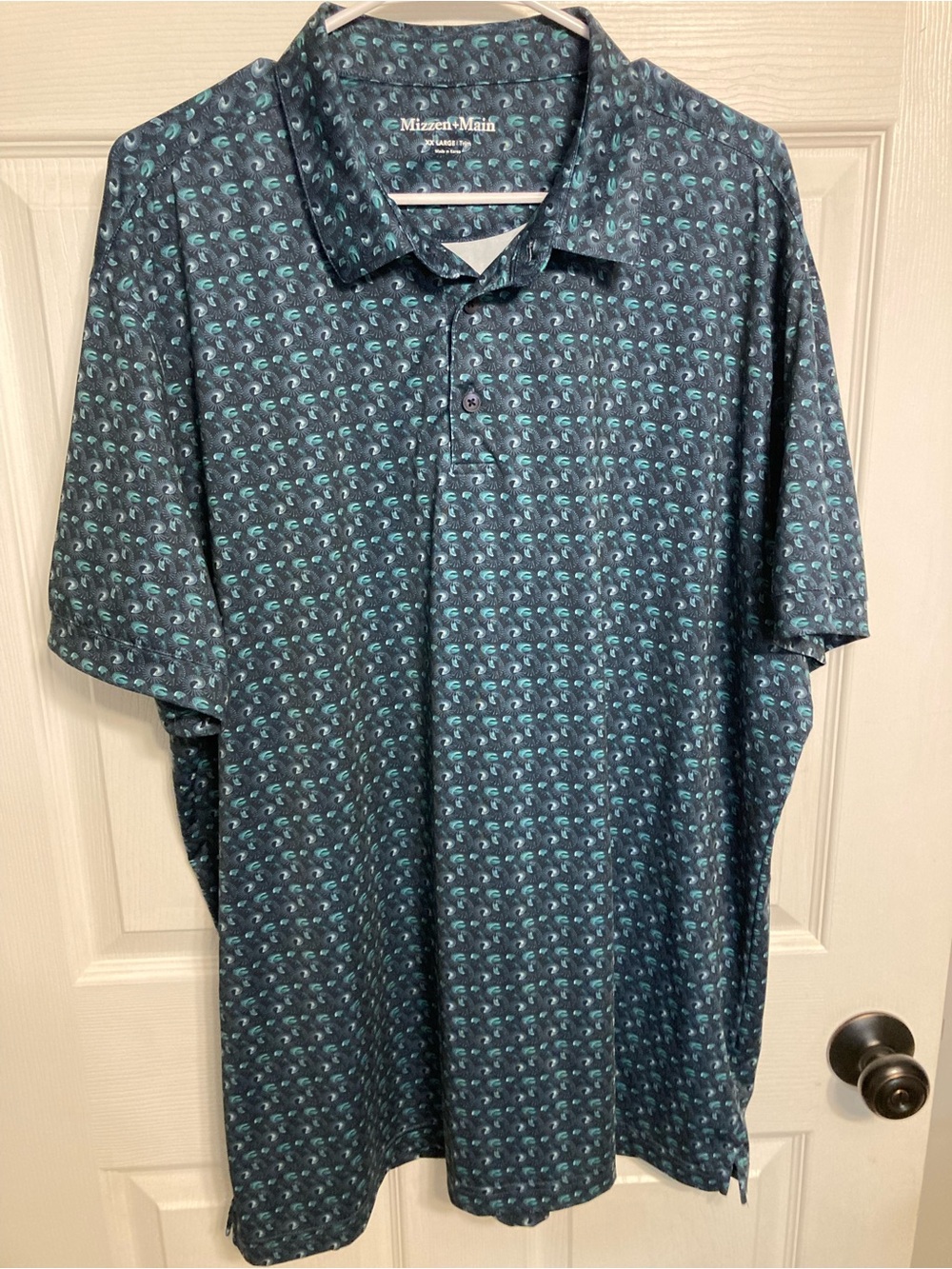 Mizzen+Main Teal Paisley Print Navy Performance Polo
